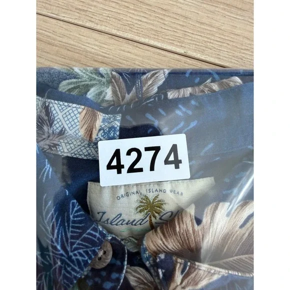 Island Shores Mens XL Blue Tropical Palm Tree Rayon Hawaiian Button Down Shirt - Picture 7 of 7
